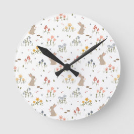 Glad påsk Bunny WildblommCute Kids Bedroom Rund Klocka