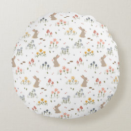 Glad påsk Bunny WildblommCute Kids Bedroom Rund Kudde