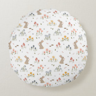 Glad påsk Bunny WildblommCute Kids Bedroom Rund Kudde