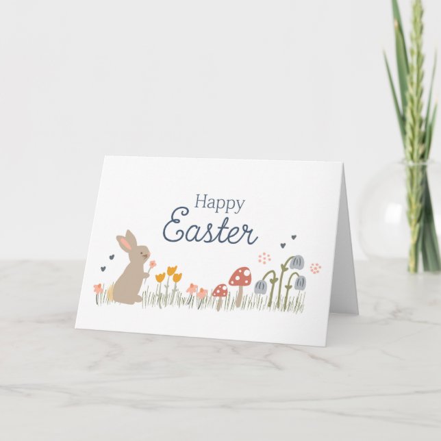 Glad påsk Bunny WildblommCute Kids Helgdag Kort (Framsida)