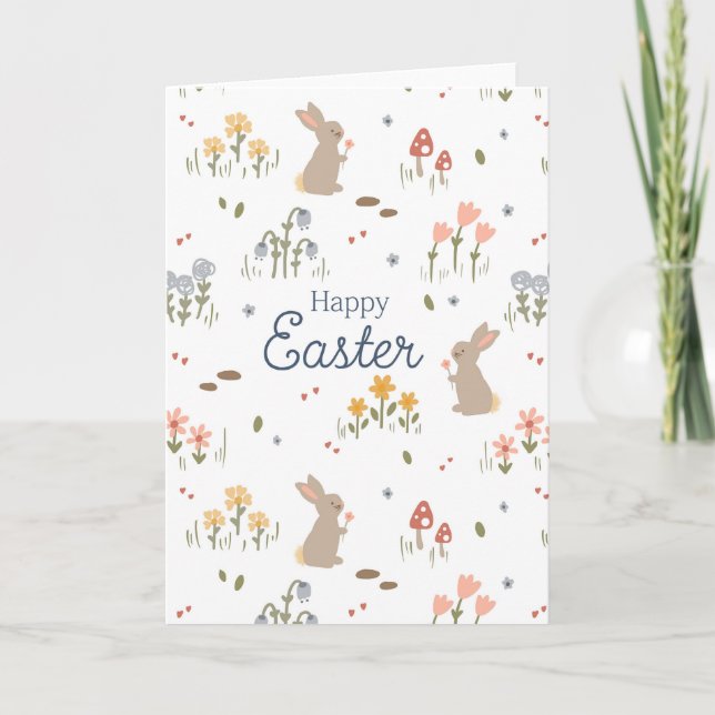 Glad påsk Bunny WildblommCute Kids Helgdag Kort (Framsida)