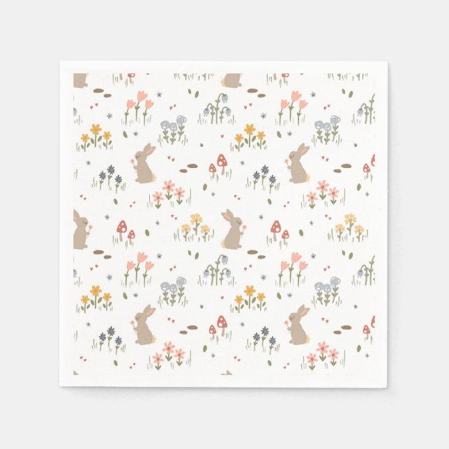Glad påsk Bunny WildblommCute Kids Party Pappersservett (Framsidan)