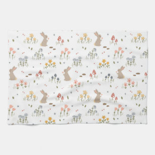 Glad påsk Bunny Wildblommor Cute Kids bakande Kökshandduk