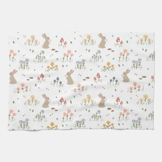 Glad påsk Bunny Wildblommor Cute Kids bakande Kökshandduk (Horisontell)