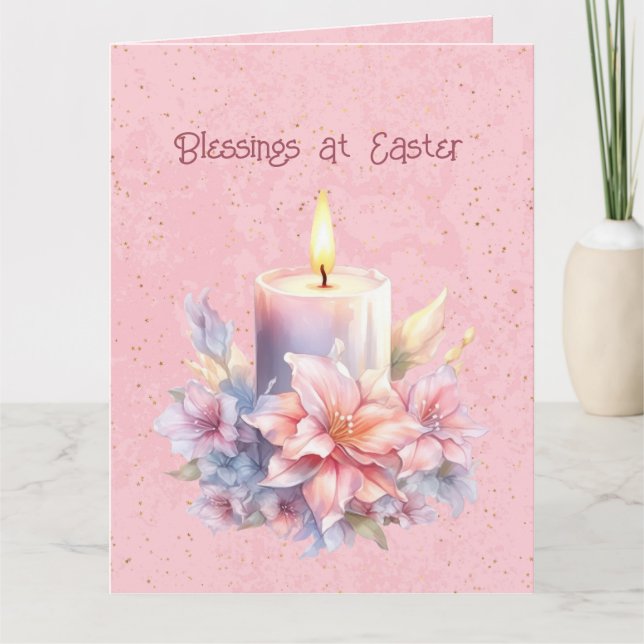 Glad påsk Candle Flowers Kort (Framsida)
