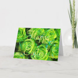 Glad påsk Card Grönt Glitter Ro Flowers Helgkort