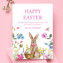 Glad påsk Cards Påskhare Rosa Blommigt Vår Julkort