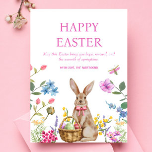 Glad påsk Cards Påskhare Rosa Blommigt Vår Julkort
