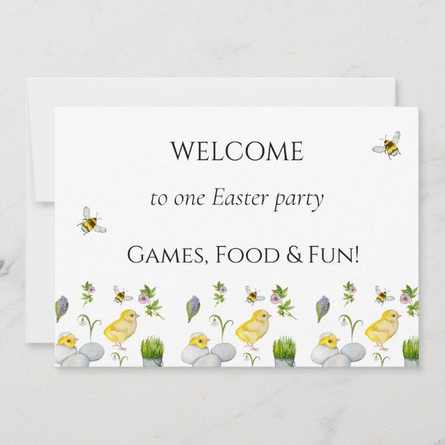 Glad påsk chick och vår blommor inbjudningar (Framsida)