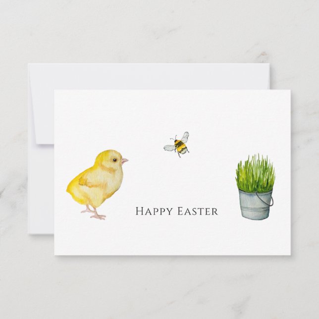 Glad påsk chick och vår blommor tack kort (Baksida)