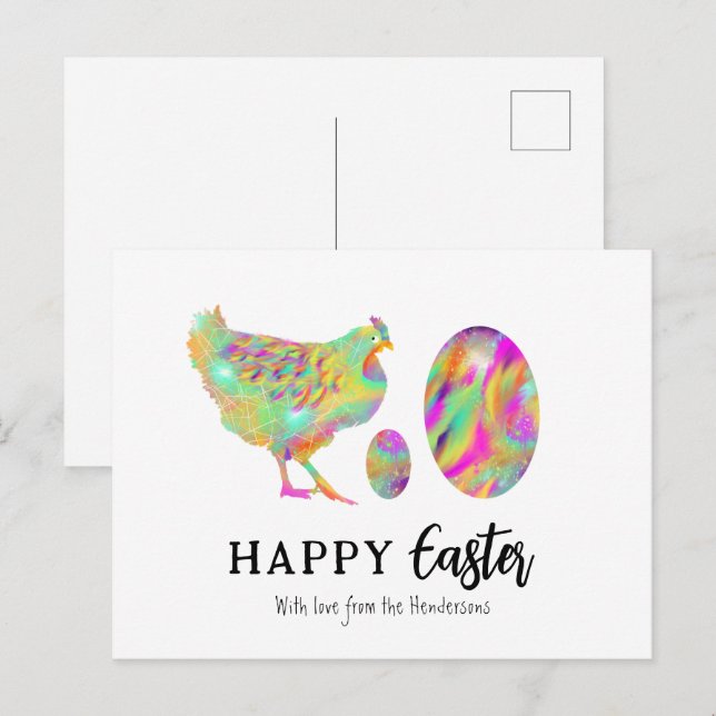 Glad påsk Chicken och äggens vattenfärg Helg Vykort (Fram/baksida)