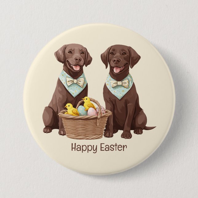 Glad påsk Chocolate Labrador Retriever Hundar Knapp (Framsida)