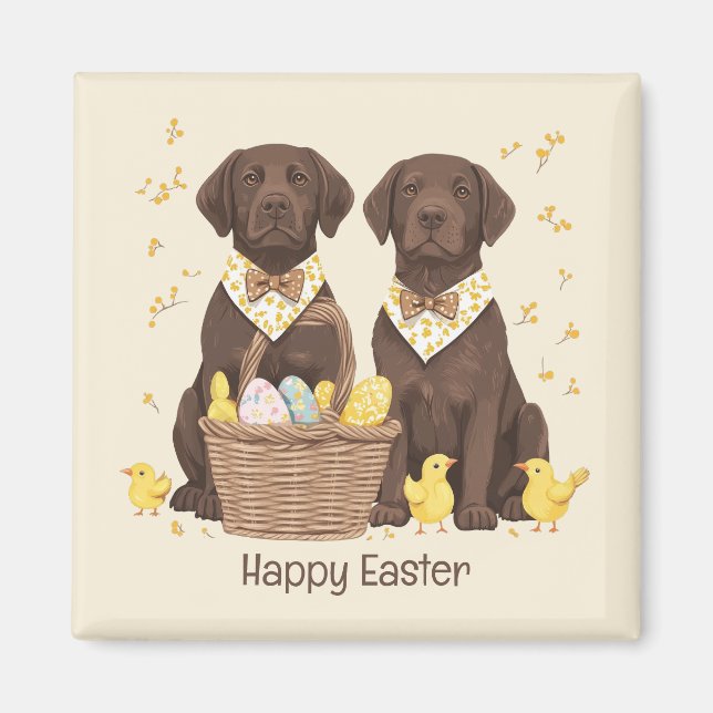 Glad påsk Chocolate Labrador Retriever Hundar Magnet (Framsidan)