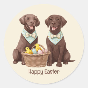 Glad påsk Chocolate Labrador Retriever Hundar Runt Klistermärke