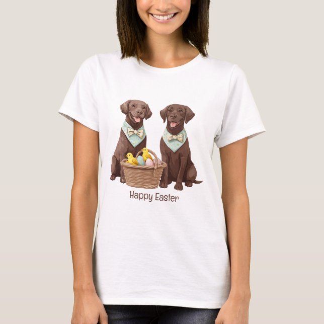 Glad påsk Chocolate Labrador Retriever Hundar T Shirt (Framsida)