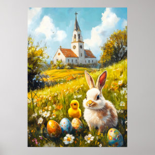 Glad påsk Christian Church Bunny Egg Poster