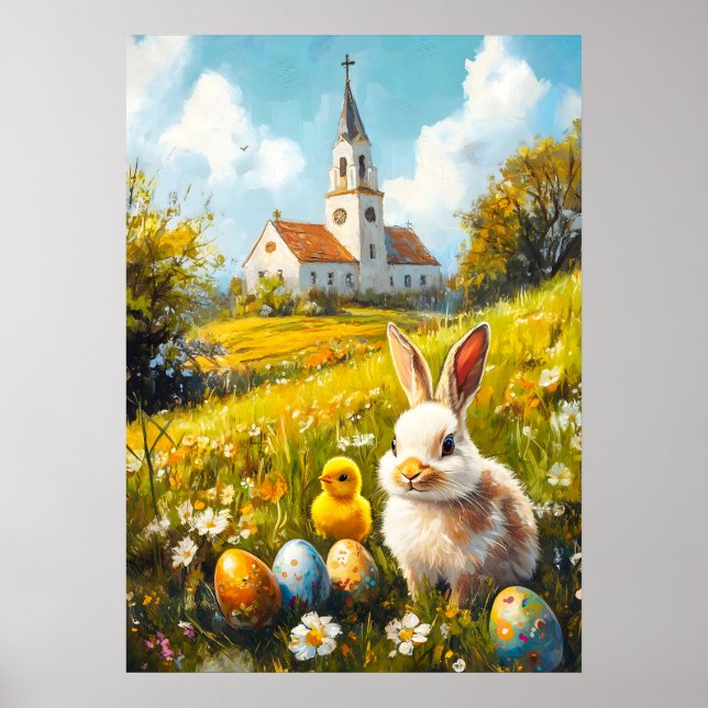 Glad påsk Christian Church Bunny Egg Poster (Framsidan)