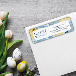 Glad påsk Christian Vår Blommigt Blue Returadress Etikett
