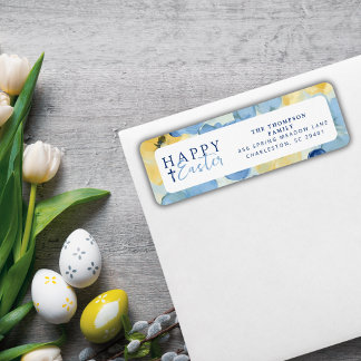 Glad påsk Christian Vår Blommigt Blue Returadress Etikett