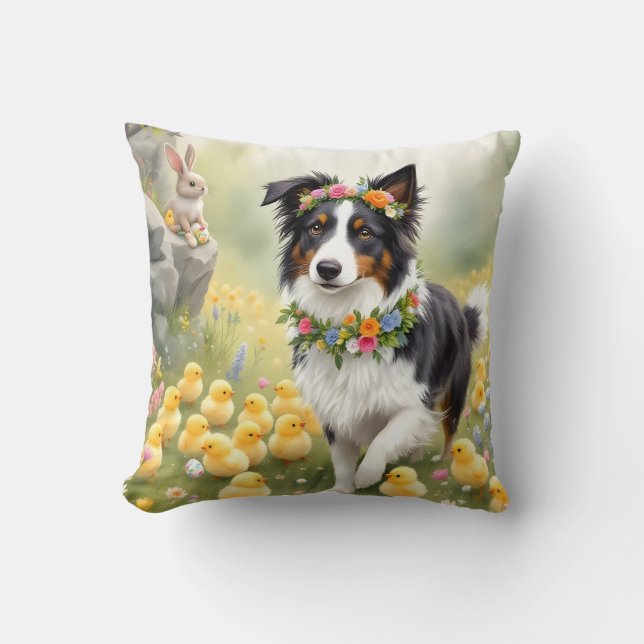 Glad påsk Collie och Chickar Kudde (Framsida)