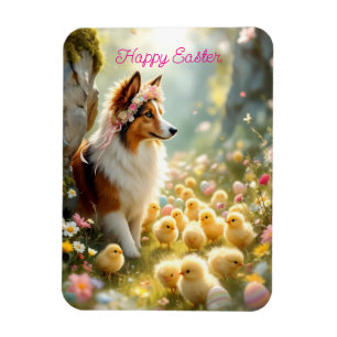 Glad påsk Collie och Chickar Magnet