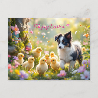 Glad påsk Collie och Chickar Vykort
