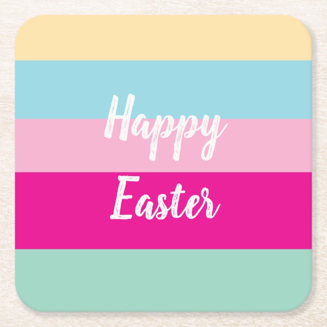 Glad påsk Colorful Rand Mönster Underlägg Papper Kvadrat (Framsidan)