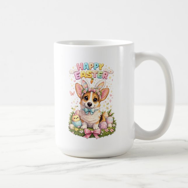 Glad Påsk Corgi Mugg – Söta Kaninöron Hund  (Höger)