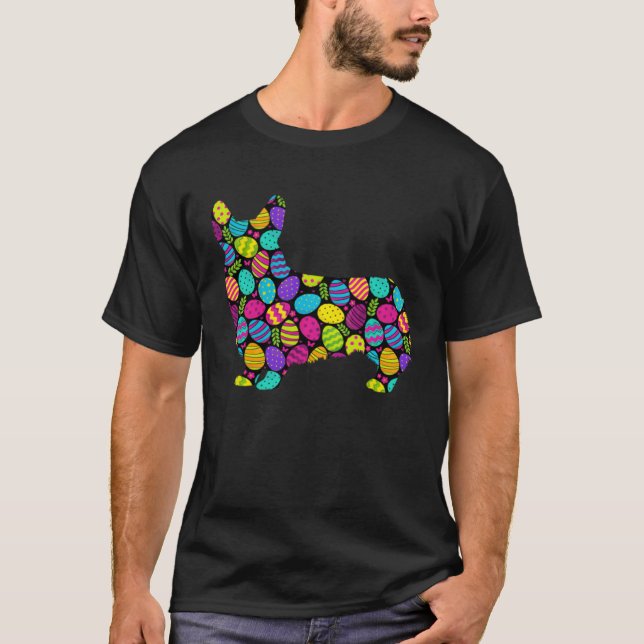Glad Påsk Corgi Vår Påsk Äggsökning Korg T Shirt (Framsida)