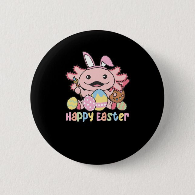 Glad påsk Cute Axolotl Påsk med Påskägg Knapp (Framsida)