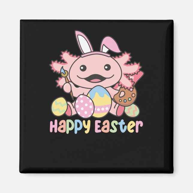 Glad påsk Cute Axolotl Påsk med Påskägg Magnet (Framsidan)