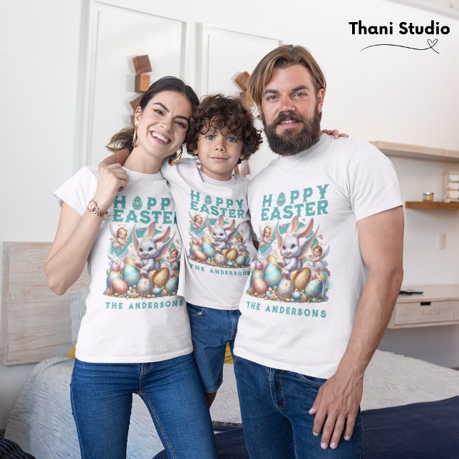 Glad påsk Cute Bunny Anpassade Namn Familj T Shirt (Skapare uppladdad)
