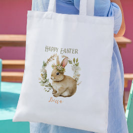 Glad påsk Cute Bunny Blommigt Påsk Tote Bag Tygkasse