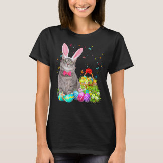 Glad påsk Cute Bunny Cat Eggs Basket Manar Kvinnor T Shirt