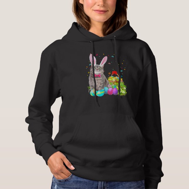 Glad påsk Cute Bunny Cat Eggs Basket Manar Kvinnor T Shirt (Framsida)