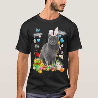 Glad påsk Cute Bunny Cat Russian Blue Eggs Bask T Shirt