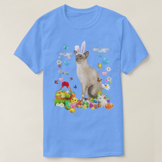 Glad påsk Cute Bunny Cat Tonkinese Eggs Basket  T Shirt (Design framsida)