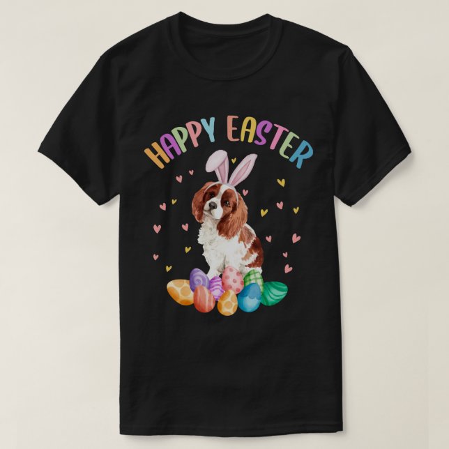 Glad påsk Cute Bunny Cavalier Kung Charles T Shirt (Design framsida)