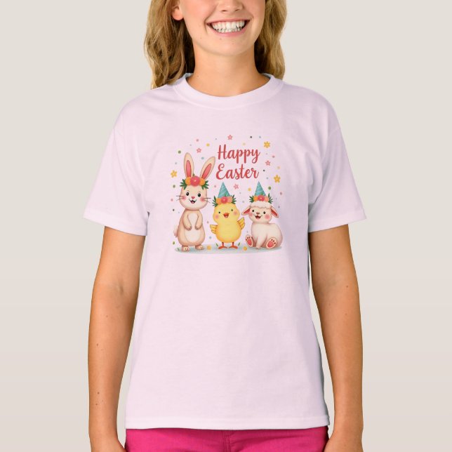 Glad påsk Cute Bunny Chick Lamb T-Shirt (Framsida)