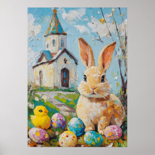 Glad påsk Cute Bunny Chick Painting Church Poster