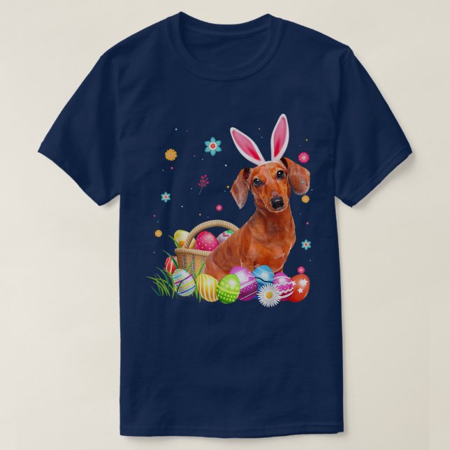 Glad påsk Cute Bunny Dachshund Wearing Bunny Ea T Shirt (Design framsida)