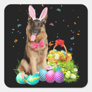 Glad påsk Cute Bunny German Shepherd Eggs Fyrkantigt Klistermärke