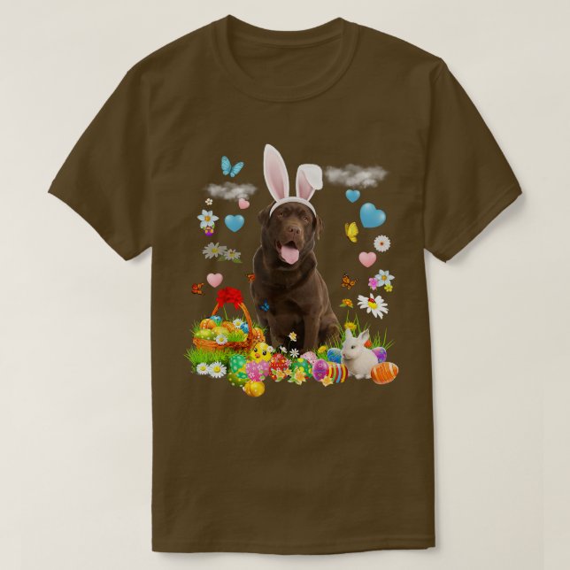 Glad påsk Cute Bunny Hund Chocolate Lab Eggs Bas T Shirt (Design framsida)
