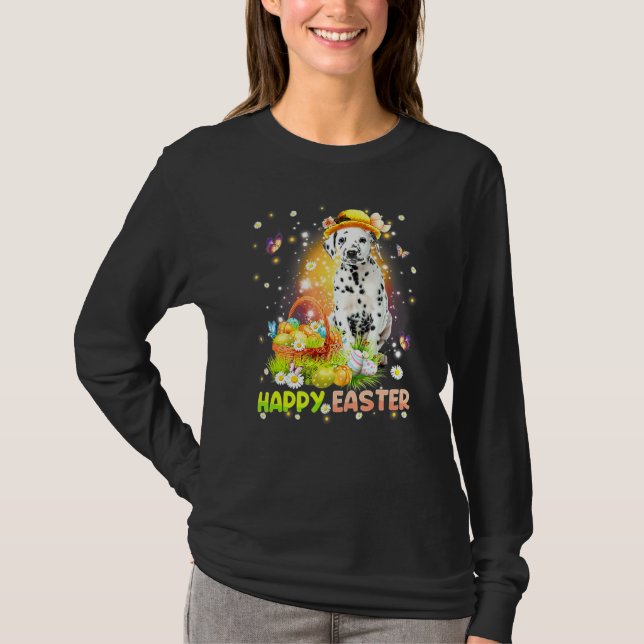 Glad påsk Cute Bunny Hund Dalmatian Eggs Basket T Shirt (Framsida)