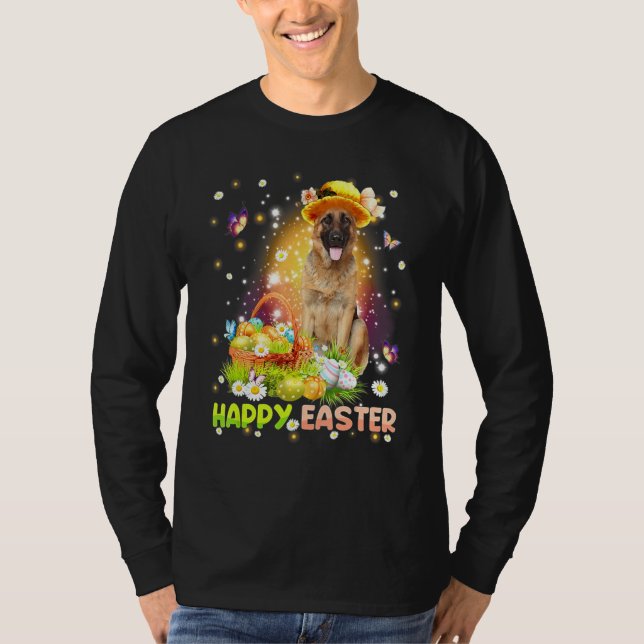 Glad påsk Cute Bunny Hund German Shepherd Eggs B T Shirt (Framsida)
