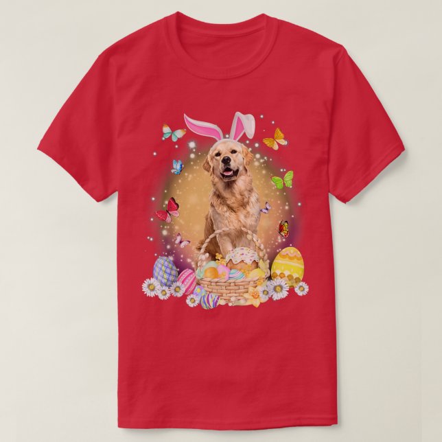 Glad påsk Cute Bunny Hund Golden Retriever Eggs  T Shirt (Design framsida)
