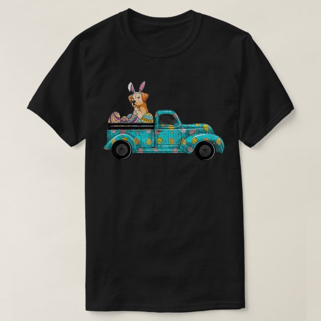 Glad påsk Cute Bunny Hund Labrador Eggs Old Truc T Shirt (Design framsida)