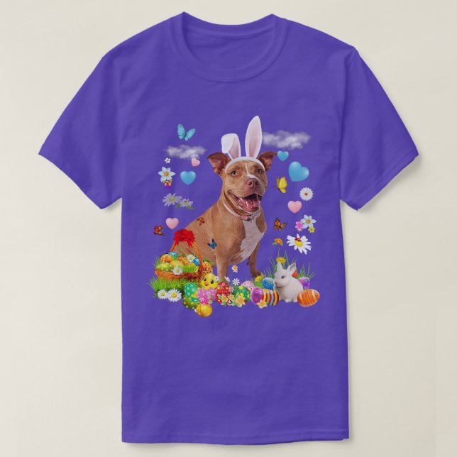 Glad påsk Cute Bunny Hund Pitbull Eggs Basket Fu T Shirt (Design framsida)