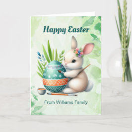 Glad påsk, Cute Bunny målar ett Påskägg Helgkort