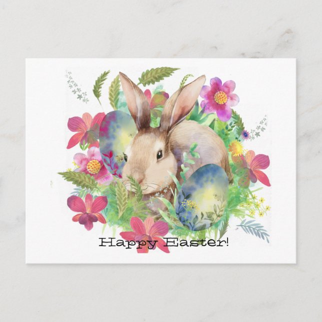 Glad påsk! Cute Bunny med ägg Helg Vykort (Framsida)